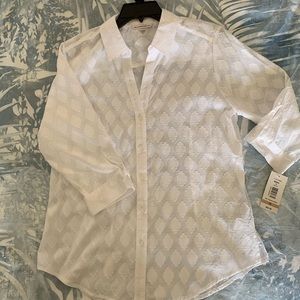 Allison Daley Missy White Button Down Blouse